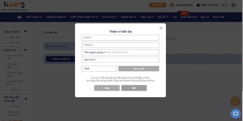 Chọn mục rút tiền USDT.